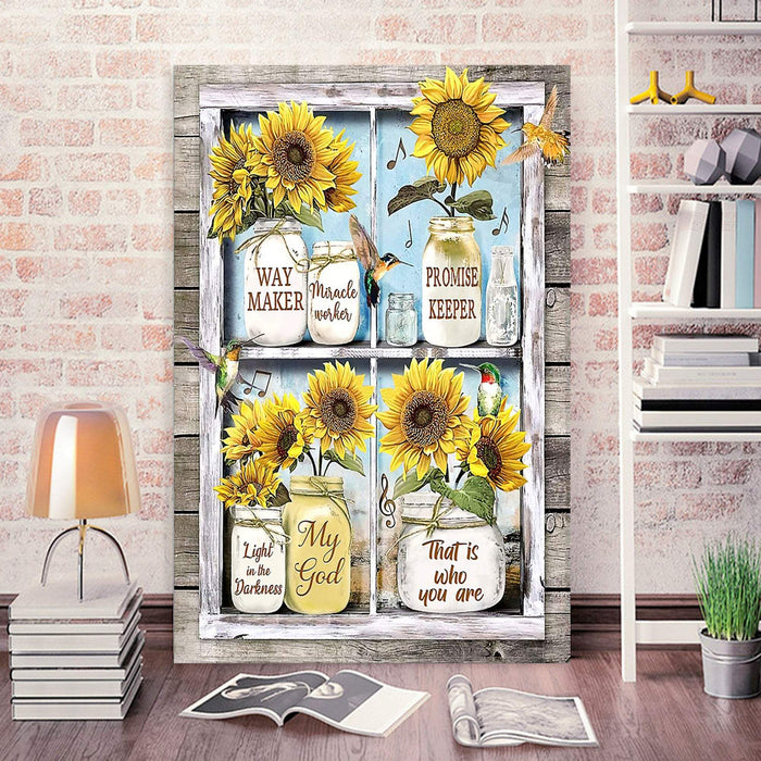 Hummingbird And Sunflower - Way Maker, Miracle Work, Promise Keeper - Gift Idea Canvas