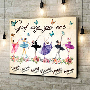 Ballet Dancers- God Says You Are Unique Butterfly Vintage Canvas, Ballet Dancing Canvas, Gift For Daughter, Gift For Her, Birthday Gift, Wa