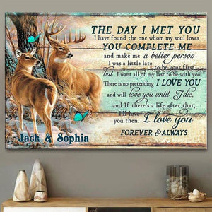 Deer Hunting The Day I Met You You Complete Me Canvas, Anniversary Gift, Valentine's Day Gift