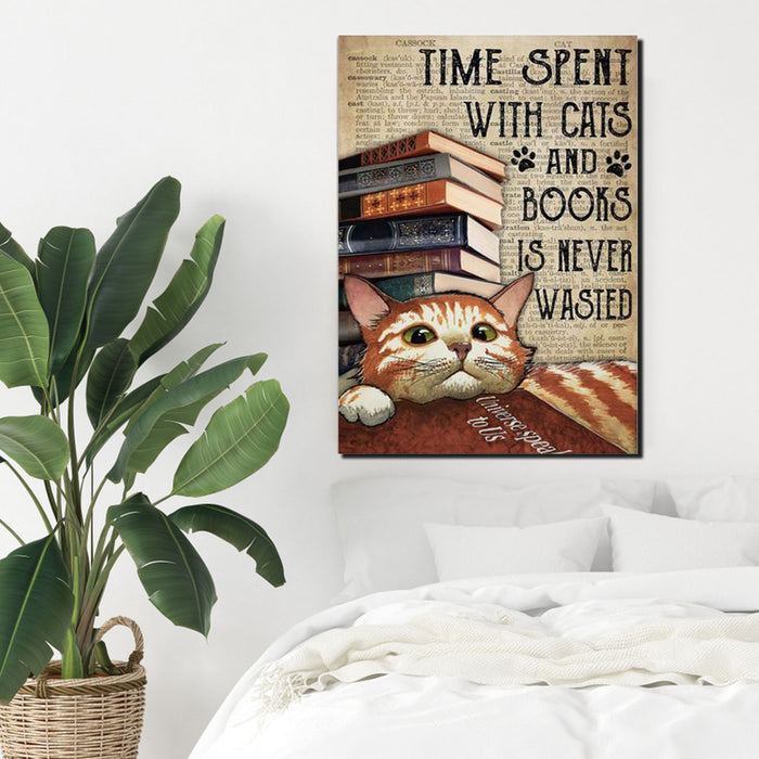 Time spent with cats and books is never wasted, Reading lover Canvas