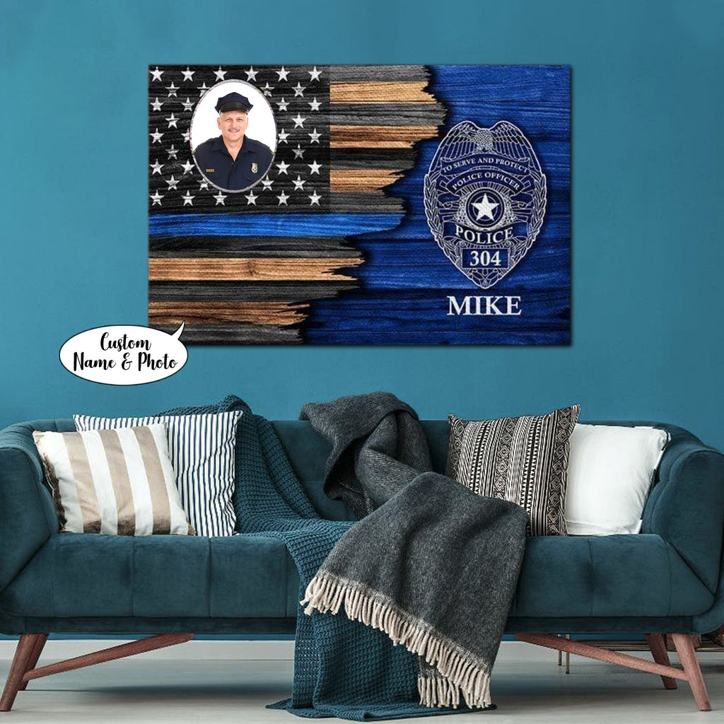 Police Man Custom Name & Photo Canvas