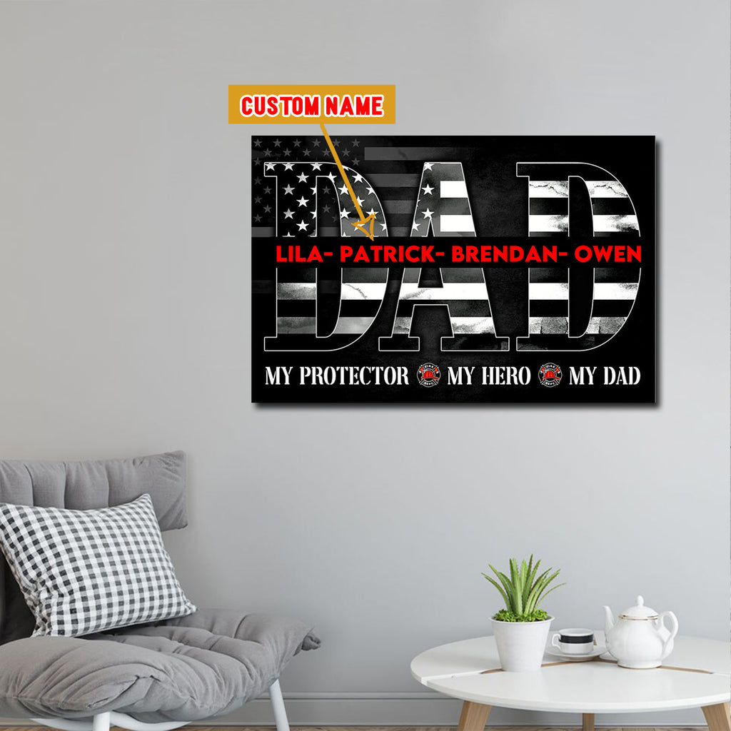 Personalized Dad My Protector My Hero My Dad Custom by Names Canvas