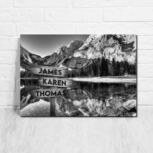 Mountain lake view black and white Canvas, Street Signs Canvas