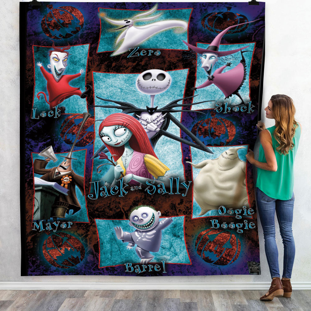 Jack and Sally Vampire Halloween Blanket, Personalized Blanket