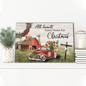 All Hearts Come Home For Chrismas, Truck and the Cross Canvas, Chrismas Canvas
