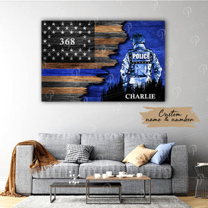 Police and American Flag, Gift for Him Canvas, Personalized Canvas