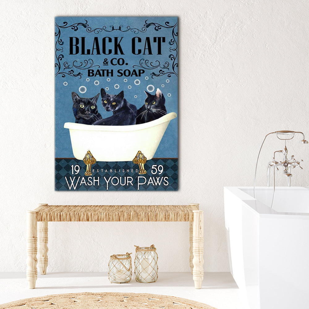 Black Cat Bath Soap Wash Your Paws, Funny Canvas