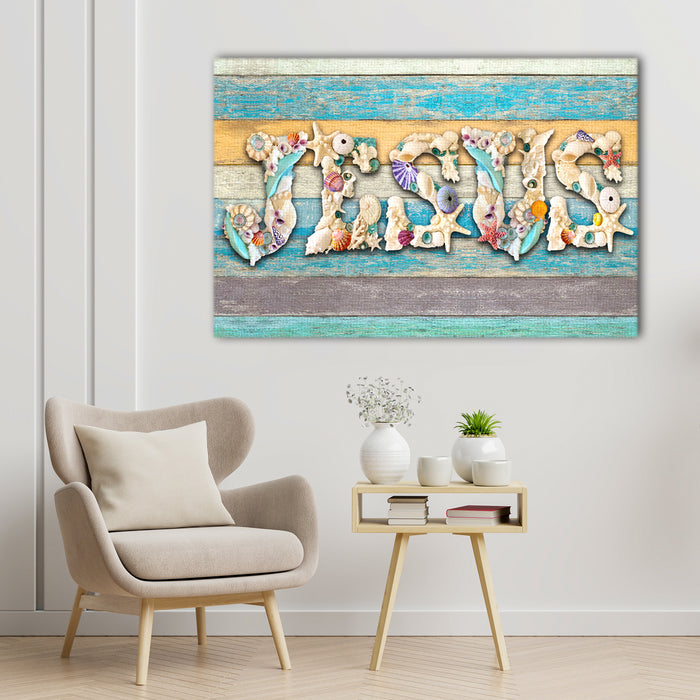 Jesus Created By Seashell Canvas - Christ Jesus Lover Gifts Canvas