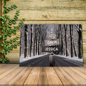Street Signs in the snow road Canvas, Personalized Canvas