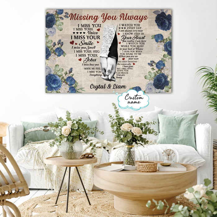 Missing you always, I am there to keep you strong, Couple Canvas, Personalized Canvas