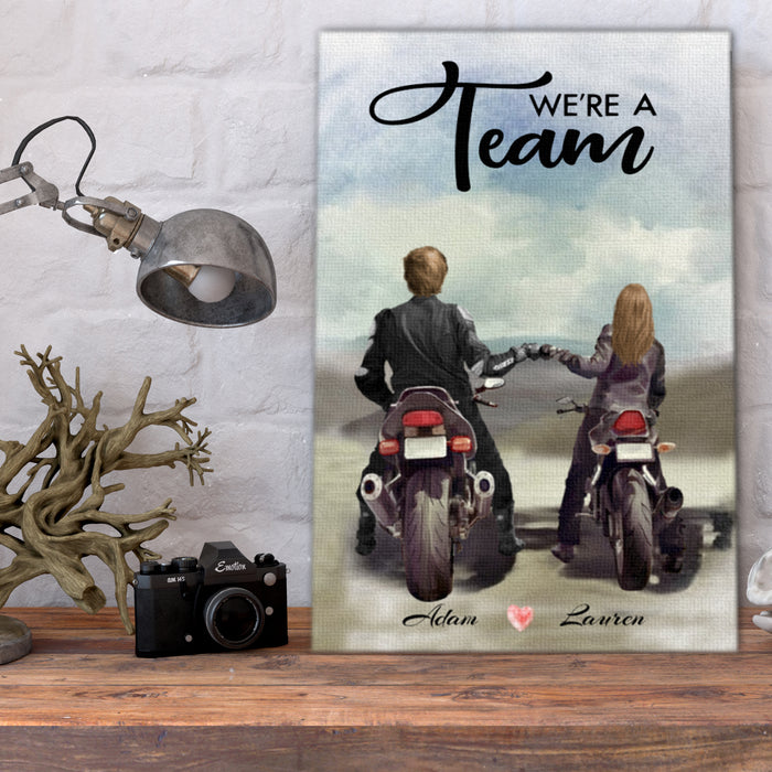 We're a team, Biker lover Canvas, Gift for Couple, Personalized Canvas