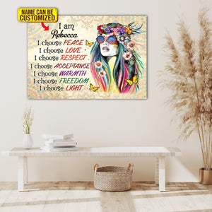 I choose peace, love, respect, acceptance, freedom, light, Gift for Her Canvas, Personalized Canvas