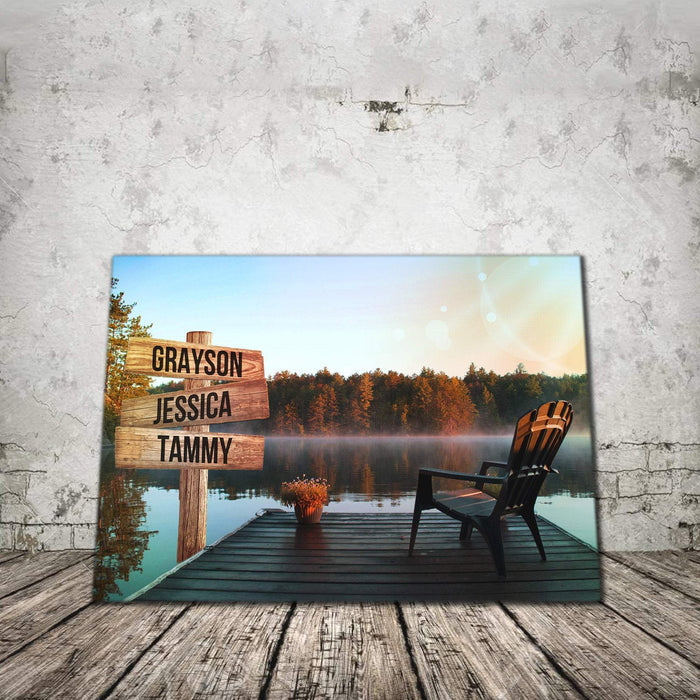 Personalized Lake View with Chair Street Signs Customized With Names Canvas