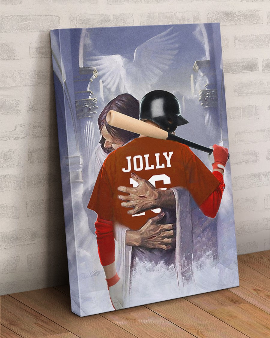 God hugs Boys Baseball Canvas, Personalized Canvas