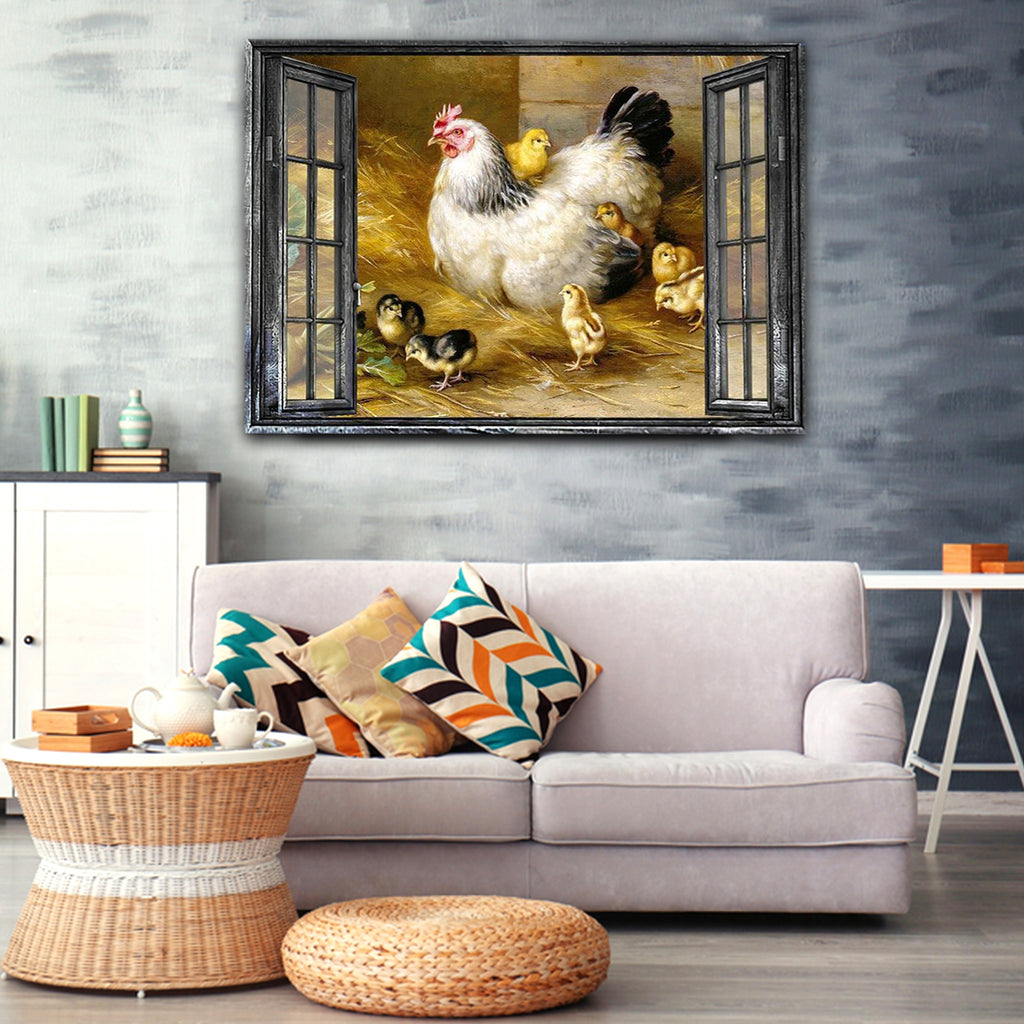 Hen and Chicks Window View Canvas, Wall-art Canvas