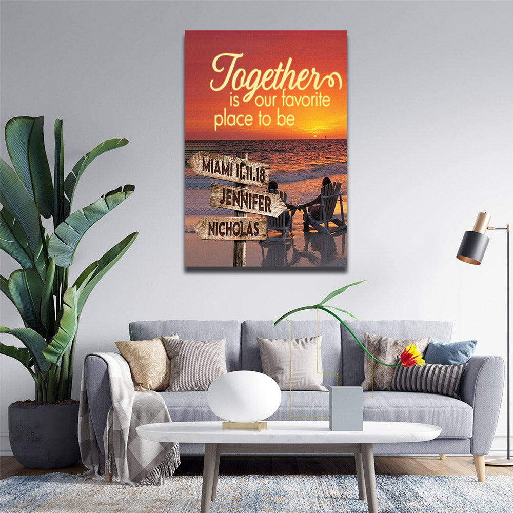 Together is our favorite place to be, Couple Canvas, Street Signs in the Beach, Personalized Canvas