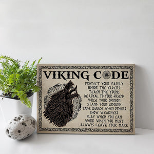 Wolf Viking Code Protect Your Family Honor The Elders Teach The Young Framed Canvas